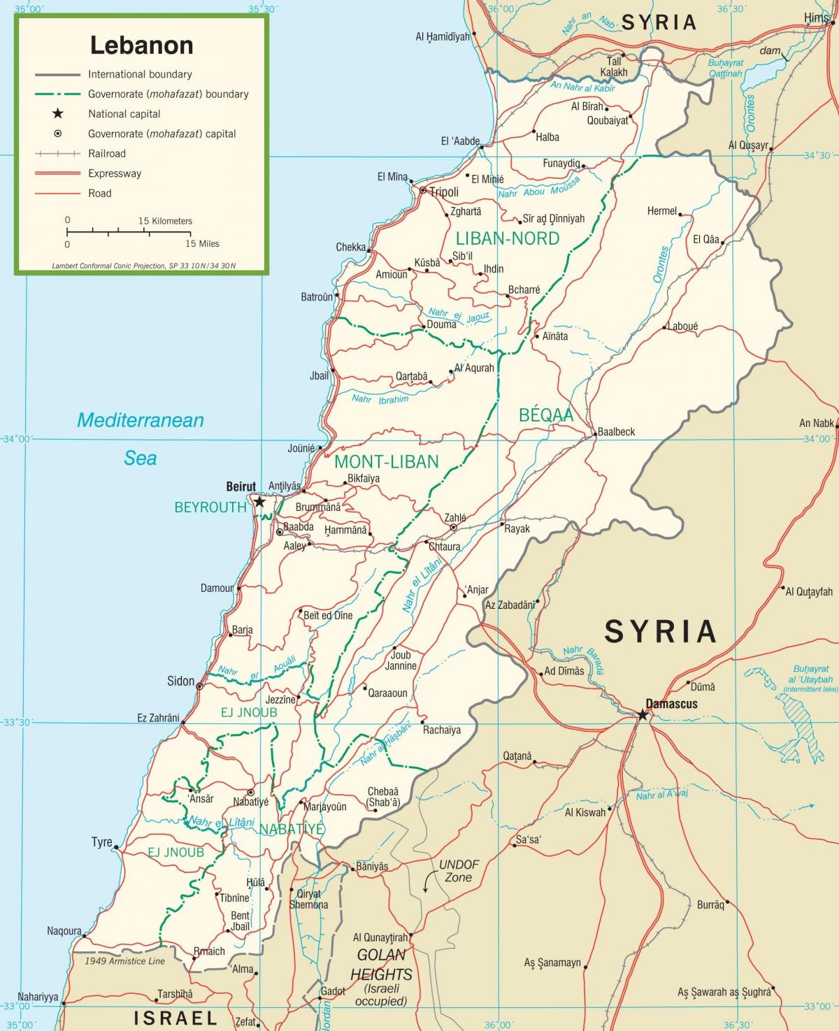 Lebanon đường bản đồ