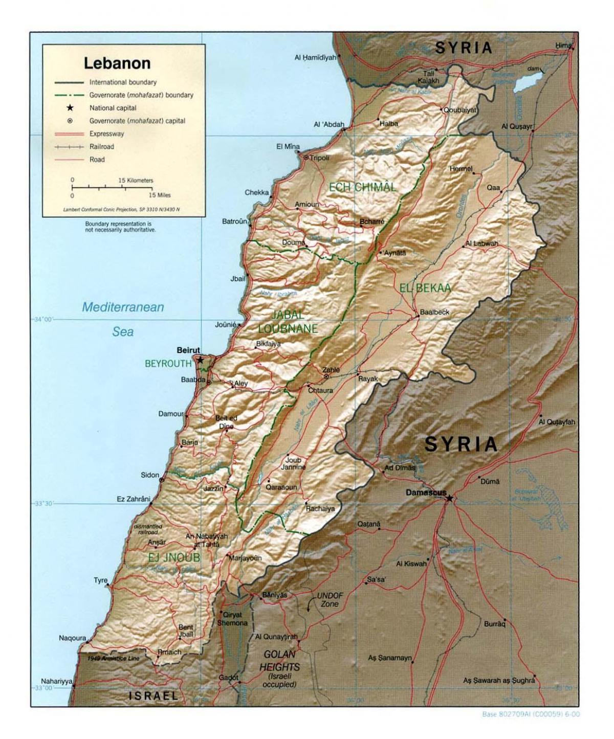 bản đồ của Lebanon địa hình