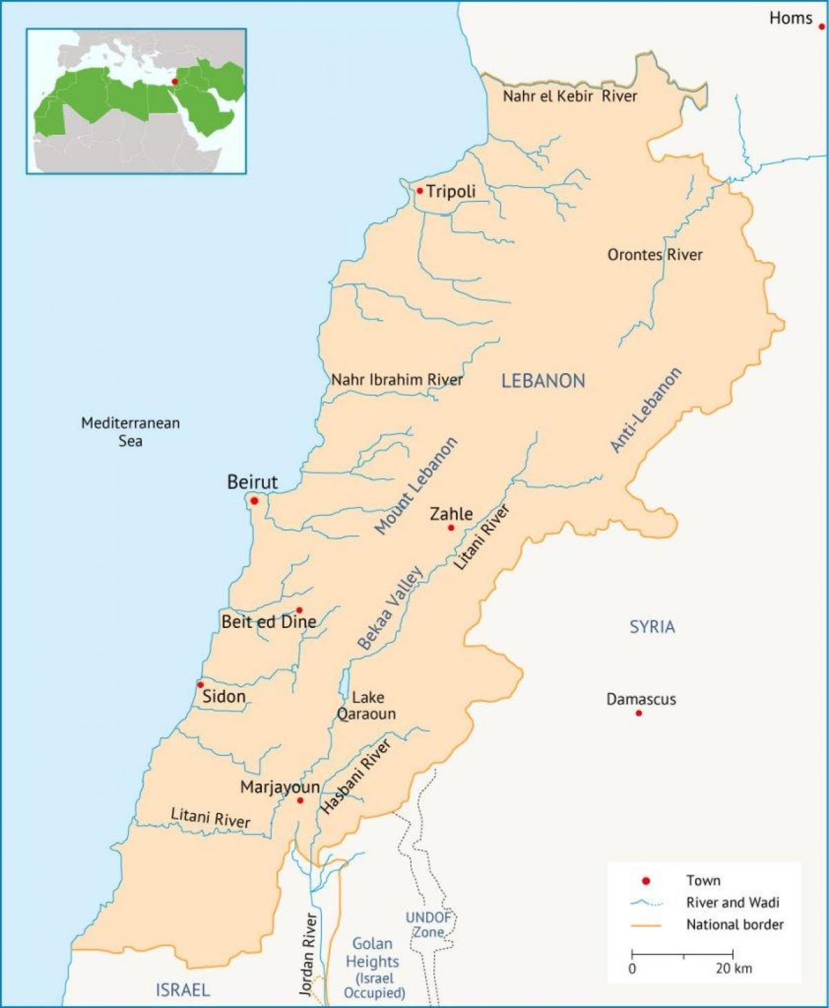 Lebanon sông bản đồ